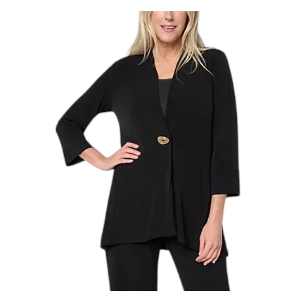 Susan Graver Women`s Liquid Knit Cardigan w/ Novelty Button Blk